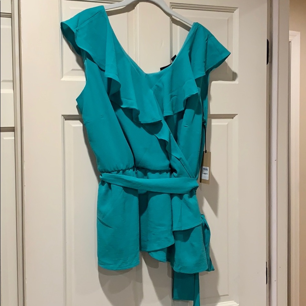 Halogen Peplum Ruffled Tie Waist Top